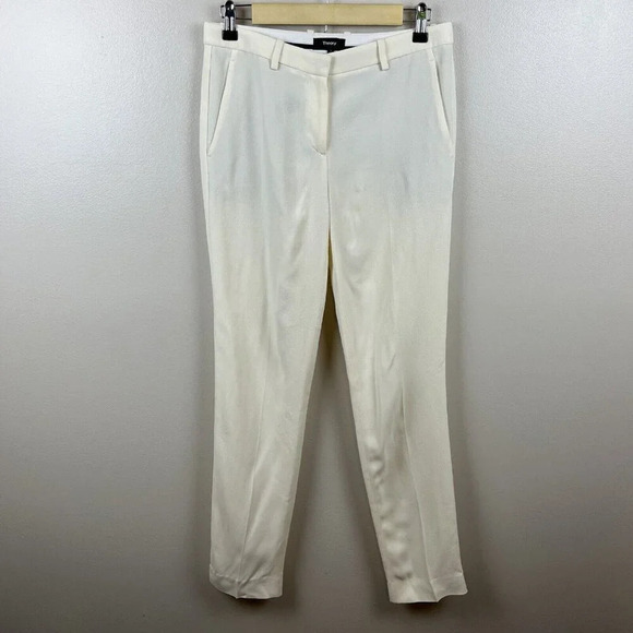 Theory Hartsdale Rosna Crepe Pants Size 2 Ivory Straight Leg Career Work Office - Picture 1 of 9